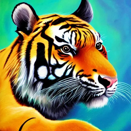 Prompt: A Tiger, and a shark, hybrid animal, ultra high definition, in a oil painting style