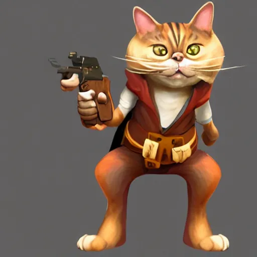 Image similar to a cat that is holding a gun in its hand, concept art by senior character artist, featured on polycount, sots art, concept art, sketchfab, 2 d game art