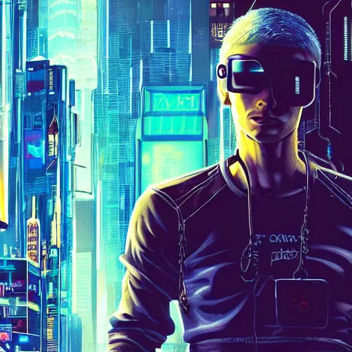 Prompt: alex o'connor in a cyberpunk city