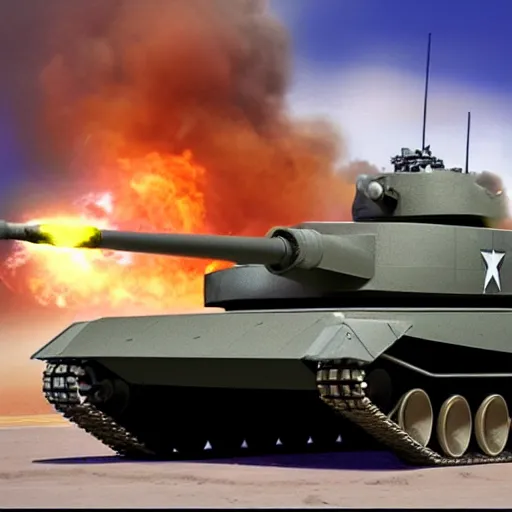 Prompt: futuristic tank in the style of the m 1 a 1 abrams firing its main canon, hyper realistic, photorealistic, side view