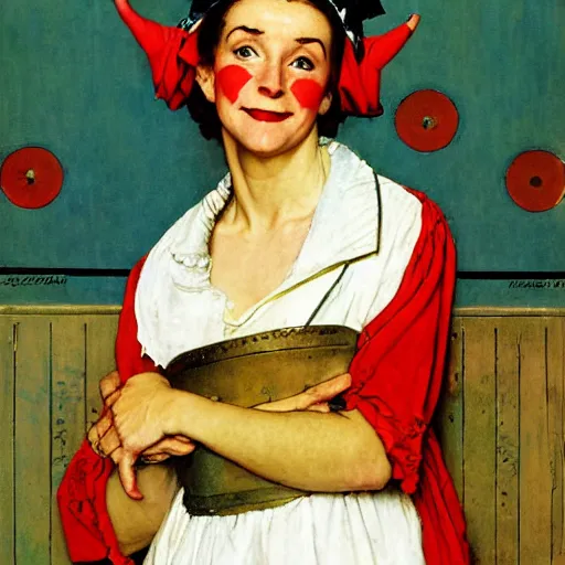 Prompt: female jester, by norman rockwell.