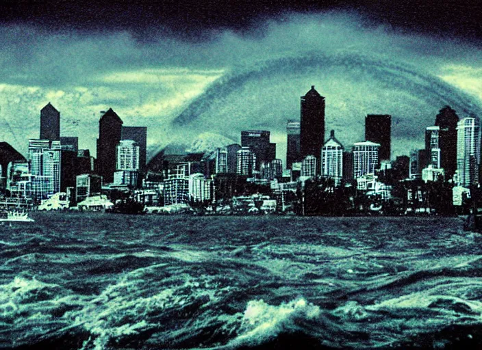 Image similar to seattle being attacked by a sea monster