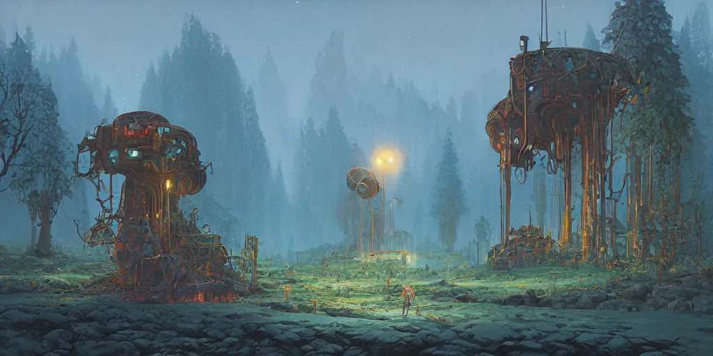 Image similar to A fantasy painting of a beautiful fantasy environment by michael whelan and simon stålenhag