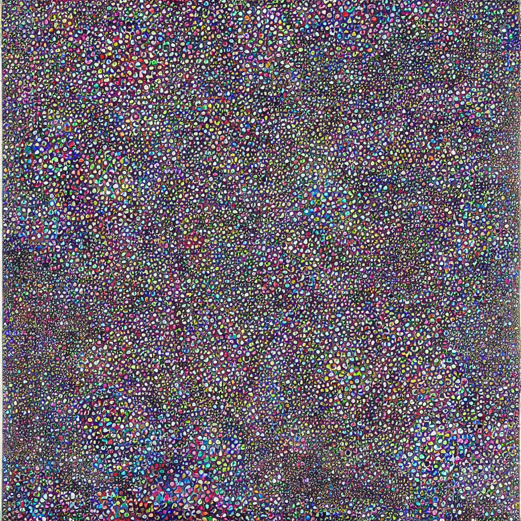 Prompt: camouflage made of hearts, smiling, abstract, rei kawakubo artwork, style of takashi murakami, cryptic, dots, stipple, lines, splotch, color tearing, pitch bending, color splotches, dark, ominous, eerie, minimal, points, technical, old painting