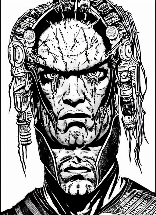 Image similar to the undertaker cyborg, portrait, cyberpunk 2 0 2 0 manual, by steampoweredmikej, inktober, ink drawing, black and white, coloring pages, manga, highly detailed