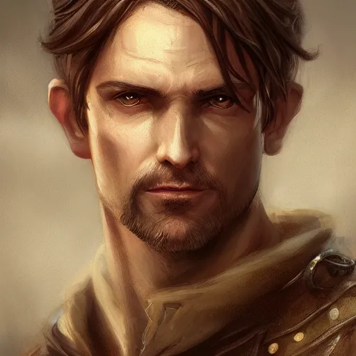 Image similar to a detailed matte head - on portrait painting of an middle - aged half - tiefling nobleman with golden eyes and short well kept hair, by charlie bowater, lise deharme, wlop, tending on arstation, dungeons and dragon, dnd, pathfinder, fanart, oil on canvas