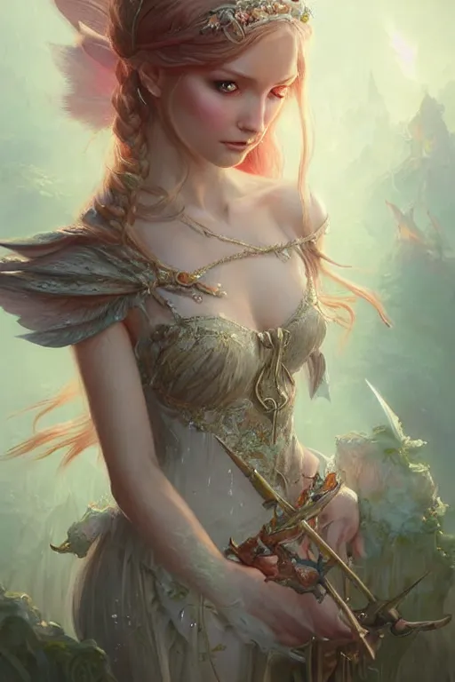 Image similar to fairy princess, highly detailed, d & d, fantasy, highly detailed, digital painting, trending on artstation, concept art, sharp focus, illustration, art by artgerm and greg rutkowski and magali villeneuve