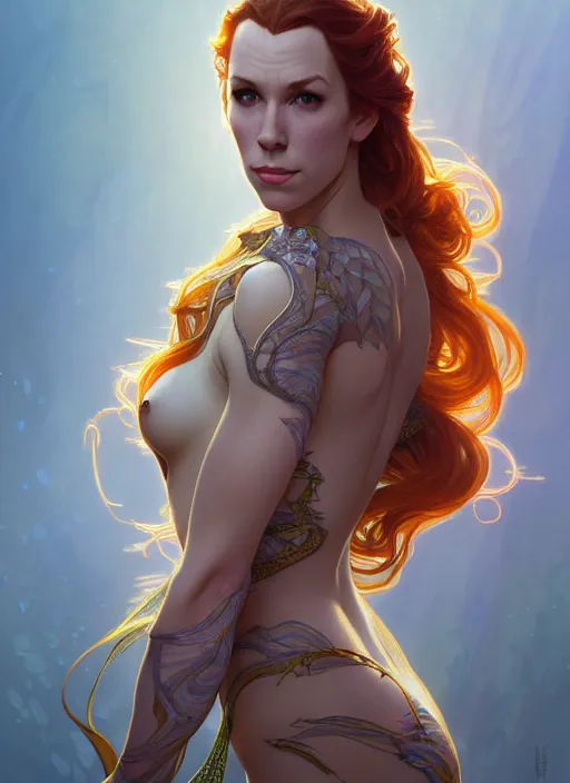 Image similar to marisha ray as a fish, intricate, elegant, highly detailed, digital painting, artstation, concept art, smooth, sharp focus, illustration, art by artgerm and greg rutkowski and alphonse mucha, 8 k