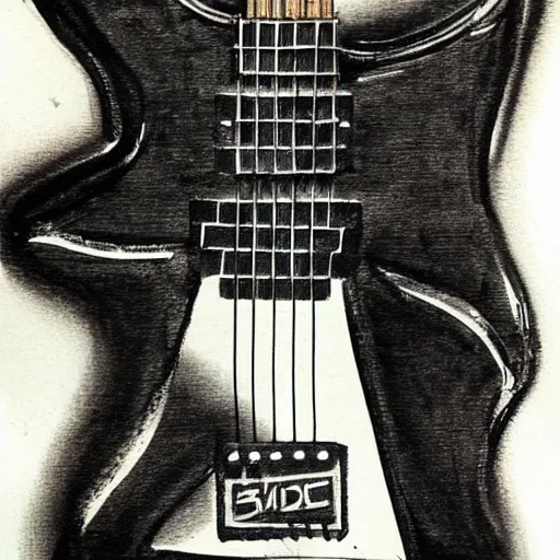 Prompt: sketch of a prototype concept design electric guitar, blade runner style,