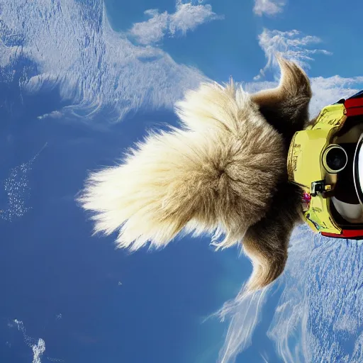 Image similar to a lama in a helmet is flying in space, 4k image.