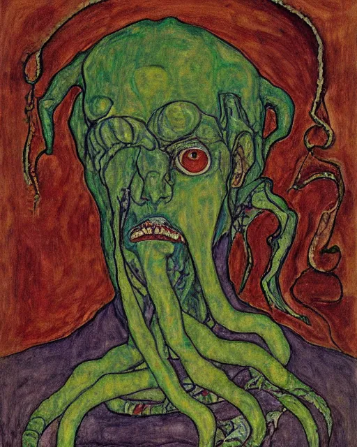 Prompt: portrait of cthulhu by egon schiele