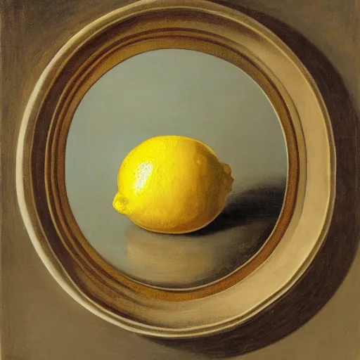 Prompt: a lemon, in a room of mirrors