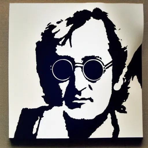 Prompt: individual john lennon silk screen portrait banksy style