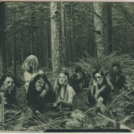 Prompt: a polaroid image of monsters gathering in the forest, grainy