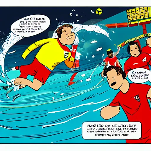 Prompt: underwater soccer championship, comic book style