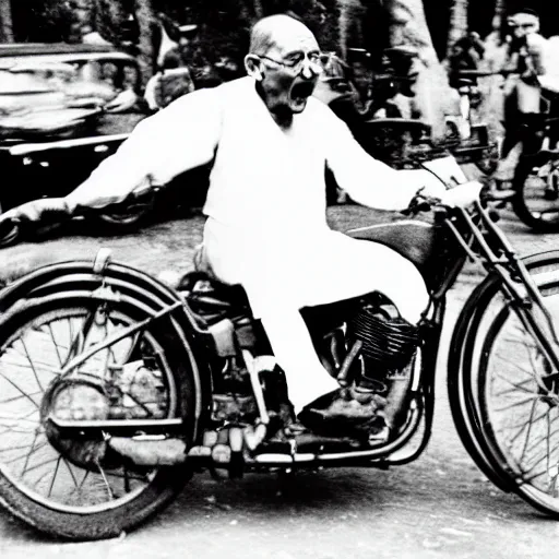 Image similar to gandhi screaming on a motorcycle