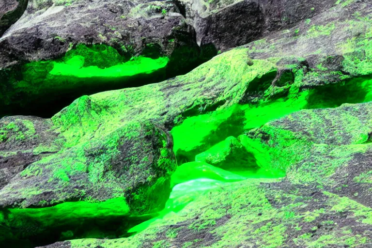 Prompt: glowing green rocks