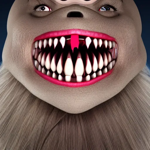 Image similar to the horrifying thing that floats in my room at night, hairy, teeth, 4k image