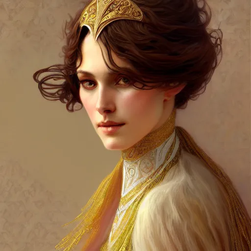 Prompt: character portrait of a modest woman, tall, feminine, powerful, modestly clothed, voluminous, intricate, elegant, highly detailed, digital painting, artstation, smooth, symmetrical, sharp focus, illustration, art by gaston bussiere and alphone mucha
