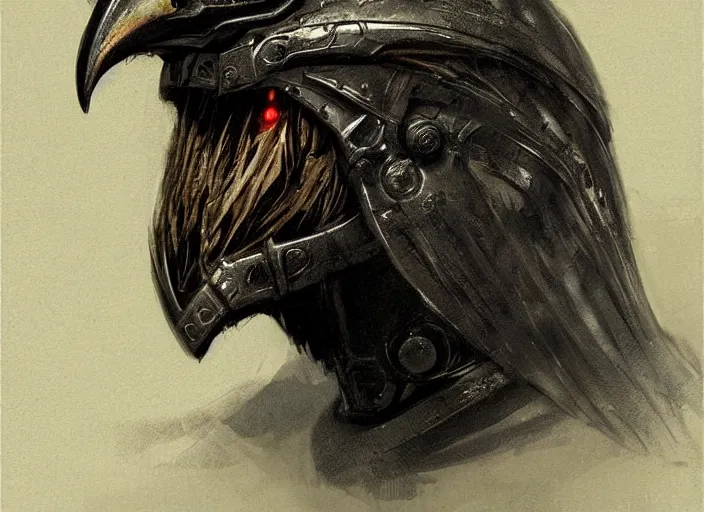 Prompt: portrait of raven themed helmet. concept art contest winner by h. r. giger and greg rutkowski ( 2 0 0 7 ).