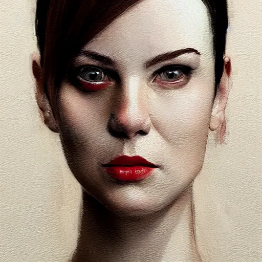 Prompt: A masterpiece portrait of a Female version of Patric Bateman from American Psycho. medium shot, intricate, elegant, highly detailed. trending on artstation, digital art, by Stanley Artgerm Lau, WLOP, Rossdraws, James Jean, Andrei Riabovitchev, Marc Simonetti, Yoshitaka Amano