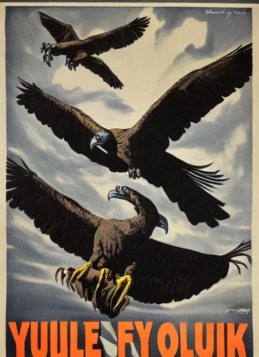 Image similar to vulture look in 1940s propaganda poster, full hd