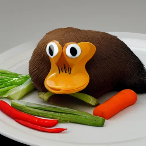 Image similar to beaver, duck, vegetables