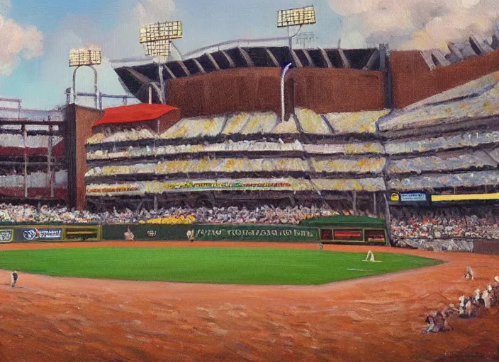 Prompt: a baseball stadium built of corn, oil painting by jama jurabaev, extremely detailed, brush hard, artstation, for aaa game, high quality, brush stroke