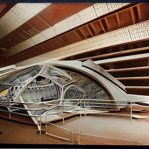 Image similar to futuristic space lab, extreme detail, awe inspiring, by frank lloyd wright