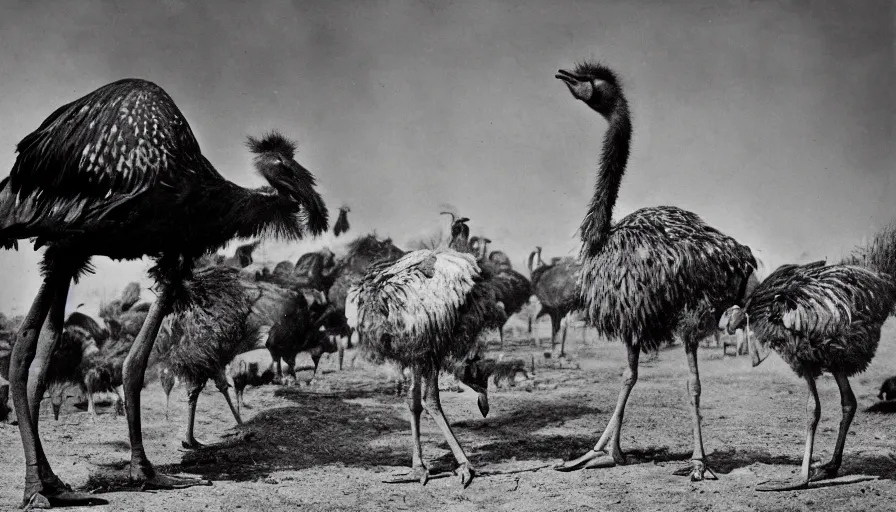 Prompt: the war of 1920 between the ostrich and the chicken army, 4k photography award winning,