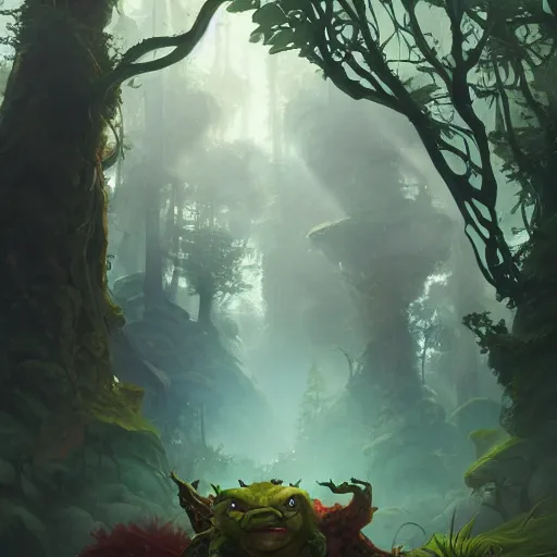 Image similar to beautiful hyperrealistic painting of a forest troll by peter mohrbacher, gigantic, octane render, brilliantly coloured, intricate, ultra wide angle, trending on artstation, dusk, volumetric lighting, polished, micro details, ray tracing, 8 k,