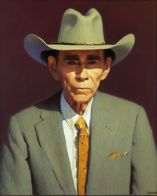 Image similar to portrait, Hank Williams Sr wearing hat, impasto, Jean-Leon Gerome, chuck close:7, carl spitzweg:7, cinematic light, full face, symmetrical face