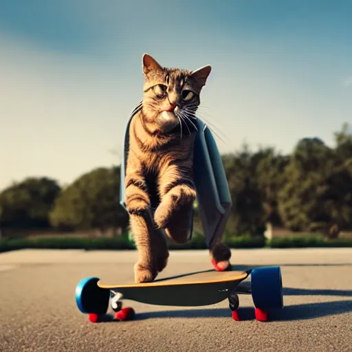 Prompt: cat with hoodie riding a skateboard, 4k realistic photo