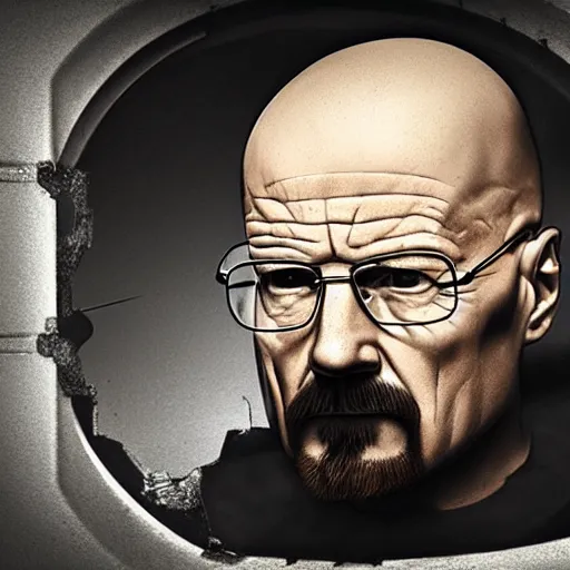 Prompt: Walter white hiding in a sewer, dark, unlit, photorealistic