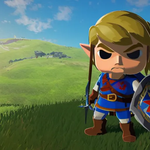 Image similar to Henry Cavill as Link in The Legend of Zelda Breath of the Wild, toon shading, npr