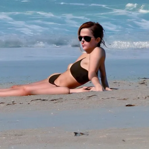 Image similar to extremely beautiful emma watson tanning on the beach