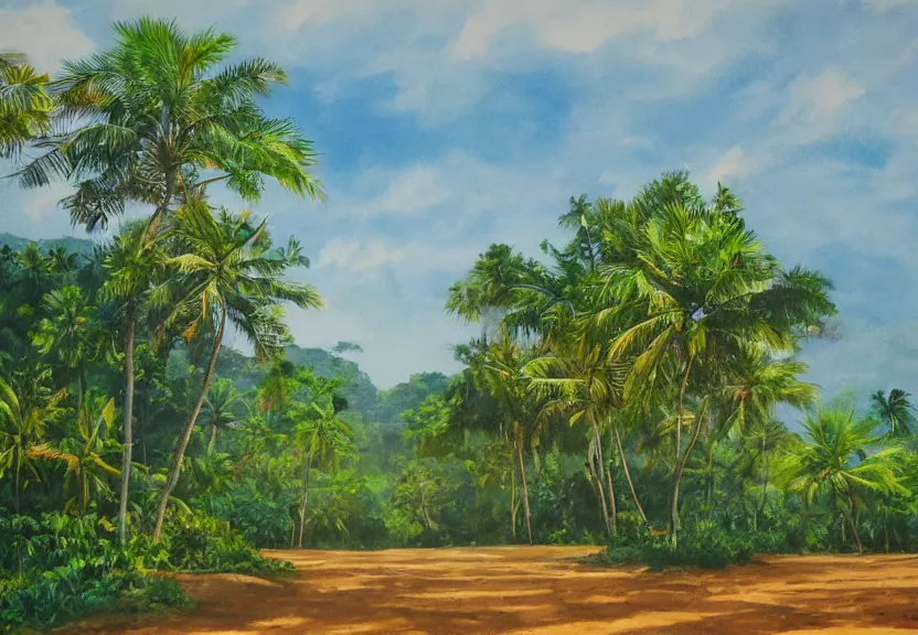 Prompt: sri lankan landscape, painting by aaron griffin,