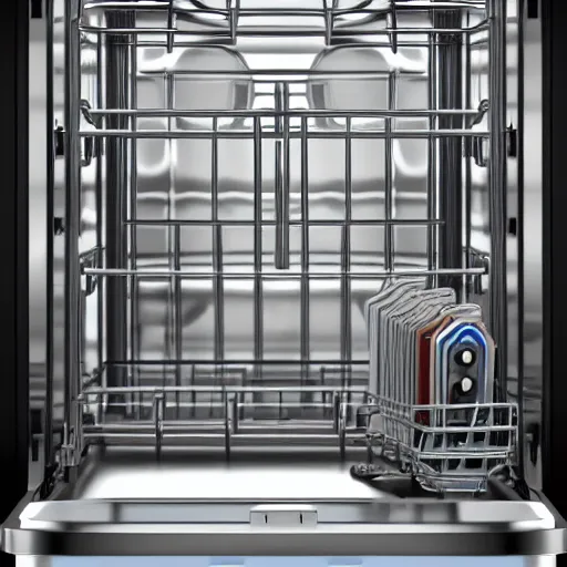 Image similar to jerma 3 4 5 1 stuck in the dishwasher he can't get out, realistic, hdr, clear image, hdd, dynamic lighting,