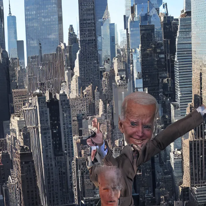 Image similar to A Giant Joe Biden Cyborg Attacking NYC