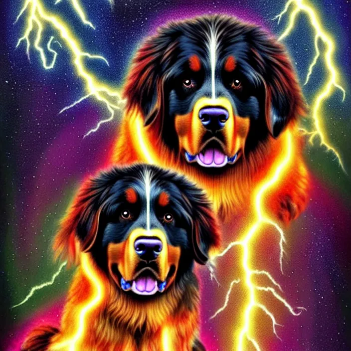 Prompt: a male human - bernese mountain dog hybrid as zeus, shooting lightning bolts from his paws, by alex grey, intricate details, artstation, furry, psychedelic, hd, beautiful