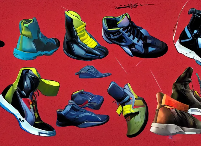 Prompt: sneakers of spider man by yoji shinkawa, concept art, unreal engine, bright colors