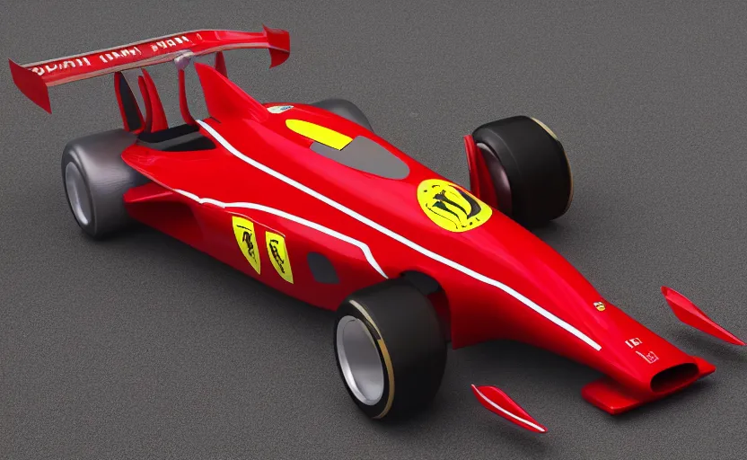 Image similar to retro futuristic ferrari formula 1 car inspired by f 1 2 0 2 1 concept and ferrari 6 4 3, modeled in blender, rendered with octane,