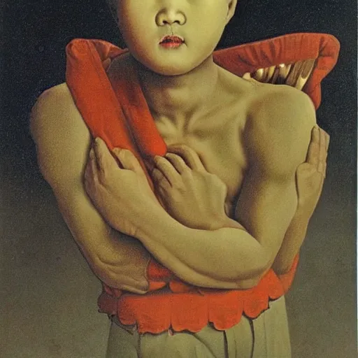 Image similar to bald chinese boy surrealism art