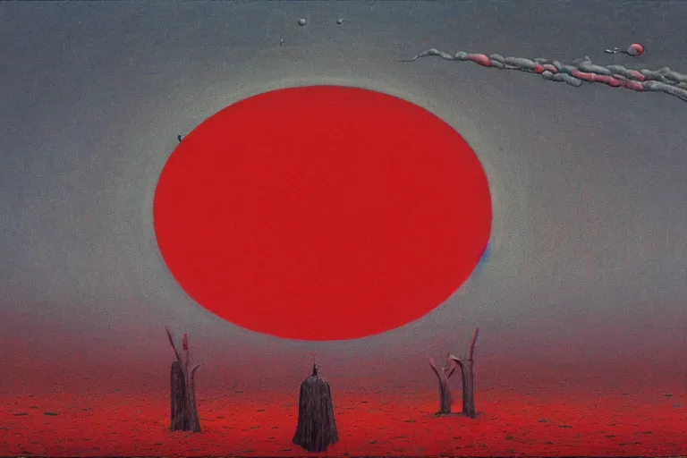 Image similar to people activate behelit in the middle of eclipse, human sacrifice , Old testament angel, dark sky, red cloud, sea of blood, beksinski