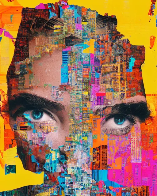 Prompt: a beautiful graffiti of a satellite view of an industrial city mixed with portrait photography by tristan eaton, glitches