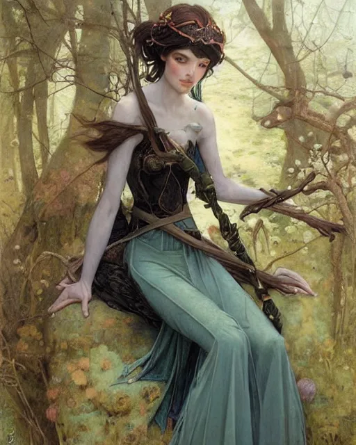 Image similar to a beautiful elf princess by BROM, Edgar Maxence and Ross Tran and Michael Whelan and Jules Bastien-Lepage