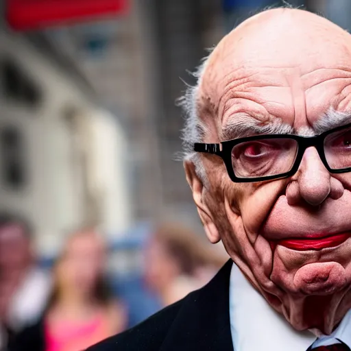 Prompt: Rupert Murdoch as The Joker, Rupert Murdoch, satan, portrait photography, depth of field, bokeh