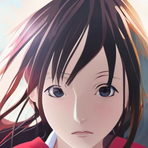 Image similar to a high detail portrait of japanese anime high school girl by makoto sinkai, in simple background