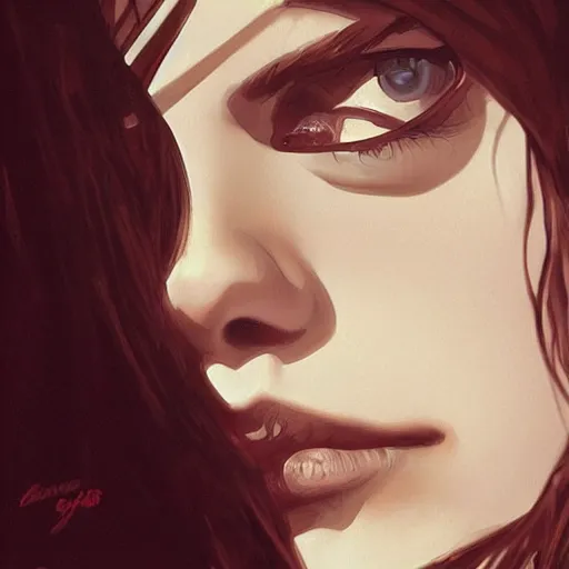 Image similar to a closeup portrait of a young mila kunis, femme fatale, gorgeous view, night, film noir, eerie, high detail, sharp, masterpiece by artgerm and greg rutkowski and alphonse mucha, digital art, trending on artstation