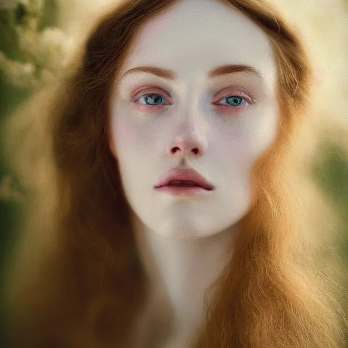 Image similar to Kodak Portra 400, 8K,ARTSTATION, Caroline Gariba, soft light, volumetric lighting, highly detailed, britt marling style 3/4 , extreme Close-up portrait photography of a beautiful woman how pre-Raphaelites,inspired by Ophelia paint, the face emerges from Pamukkale, hair are intricate with highly detailed realistic beautiful flowers , Realistic, Refined, Highly Detailed, interstellar outdoor soft pastel lighting colors scheme, outdoor fine art photography, Hyper realistic, photo realistic